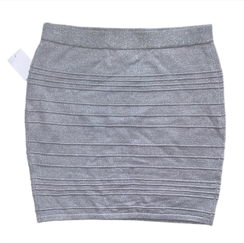 Charlotte Russe Silver Shimmer Glitter Metallic Bandage Bodycon Mini Skirt - Picture 6 of 8